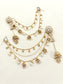 Triguni White Kundan Jhumki With Ear Chain