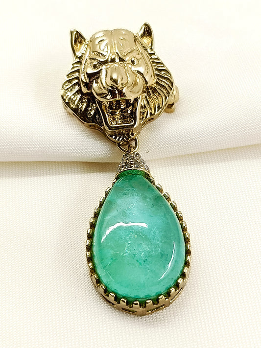 Madhurav Mint Green Lion Men's Brooch