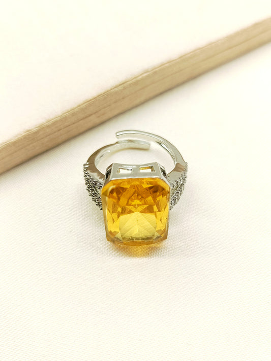Lucy Yellow American Diamond Finger Ring