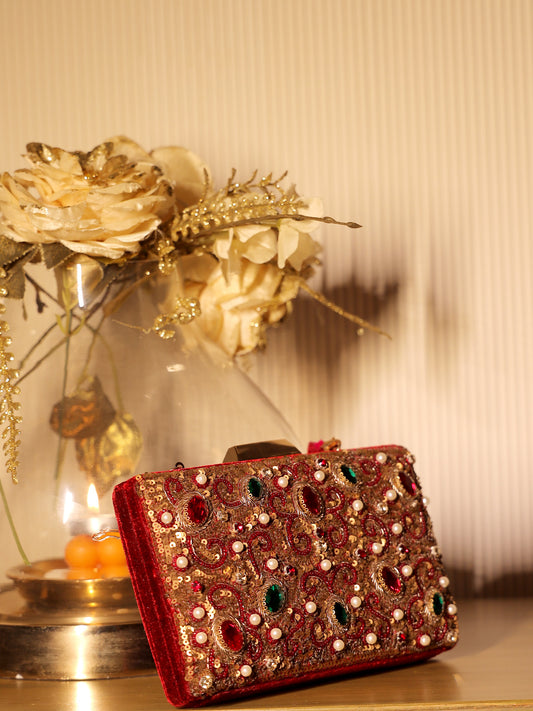 Swati Maroon Evening Clutch