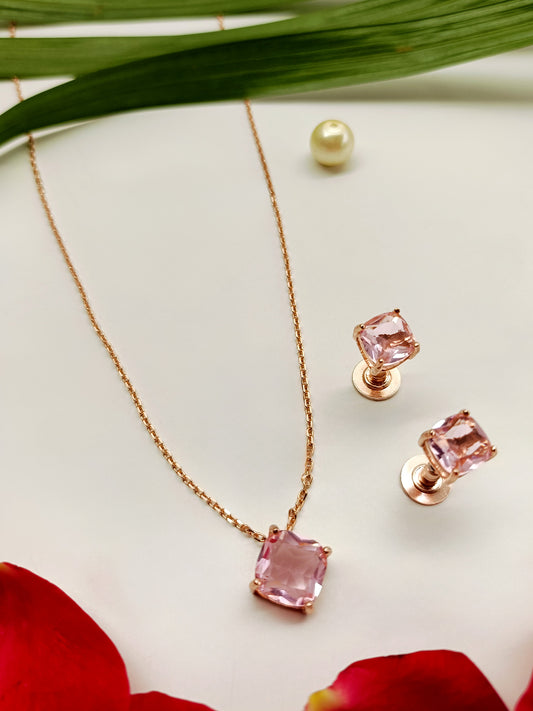 Guneet Pink American Diamond Pendant Set