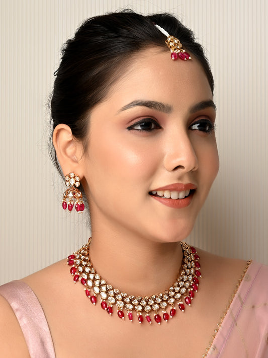 Pakeezah Majenta Diamond Kundan Necklace Set