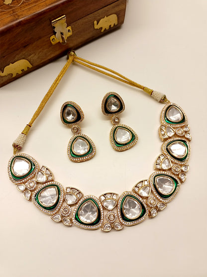 Ramiza Green Kundan Necklace Set