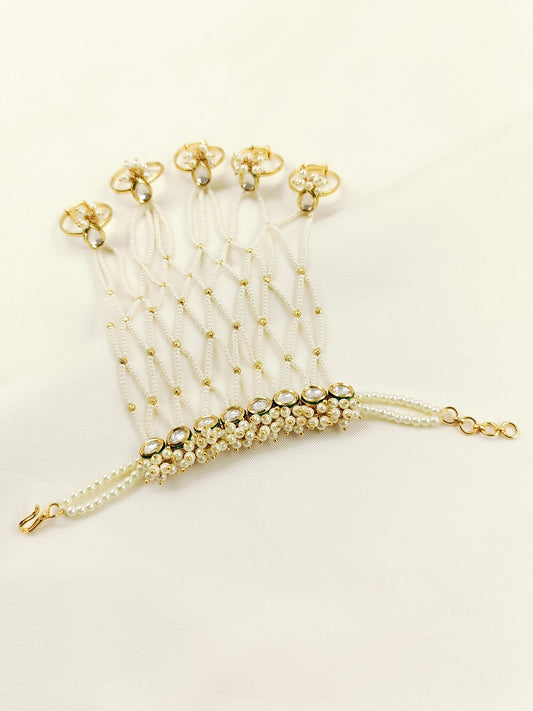 Rageswari White Pearl Kundan Hathphool [Price Is For Single Piece]