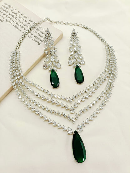 Amrisha Green American Diamond Necklace Set