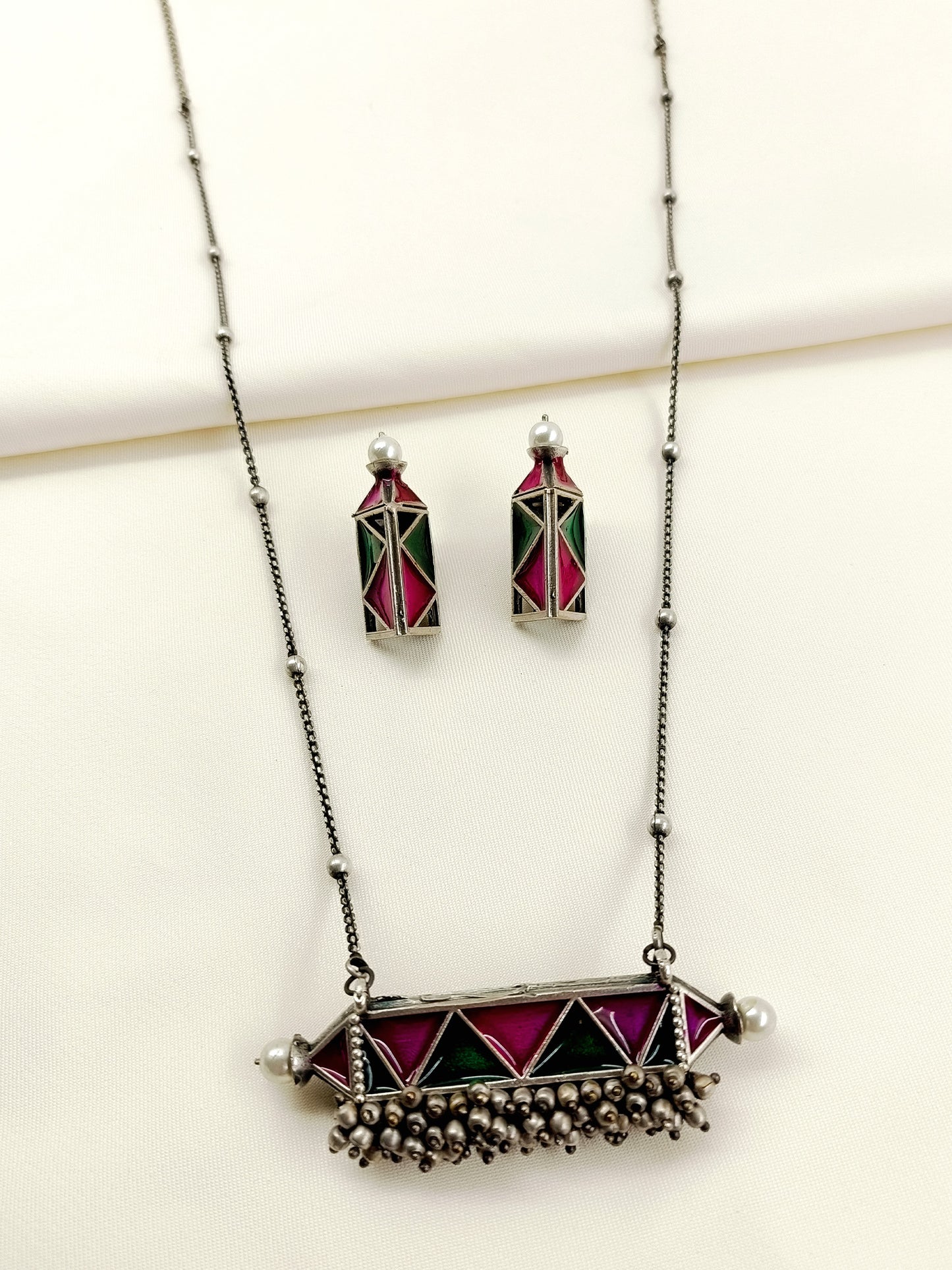 Sanganeri R&G Oxidized Pendant Set