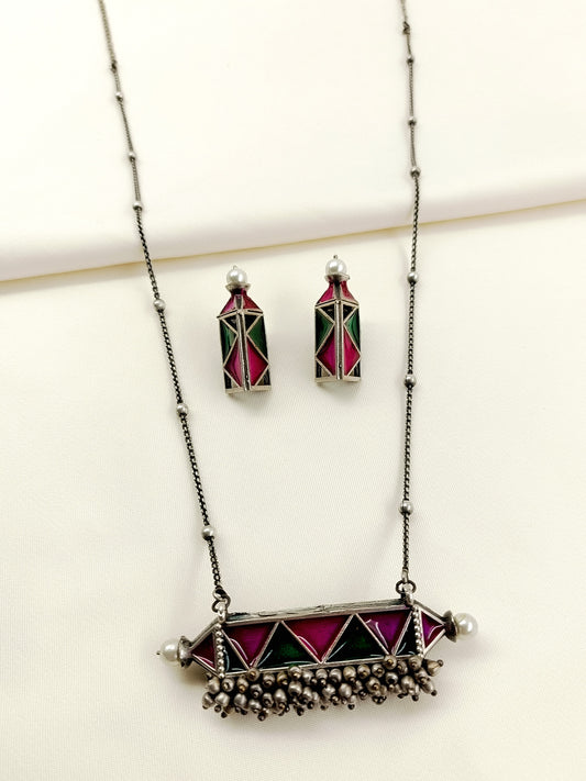 Sanganeri R&G Oxidized Pendant Set