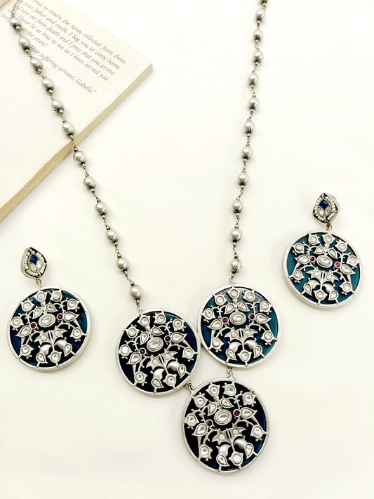 Rayma Navy Blue Oxidized Necklace Set