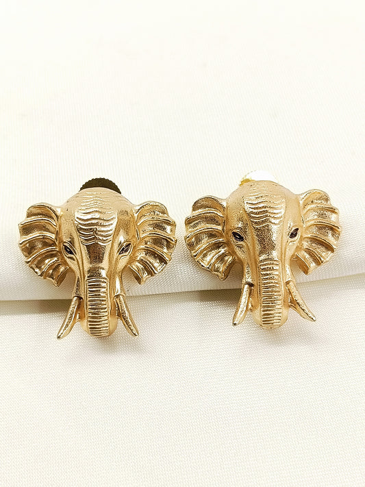 Kesar Gold Elephant Head Men's Earrings