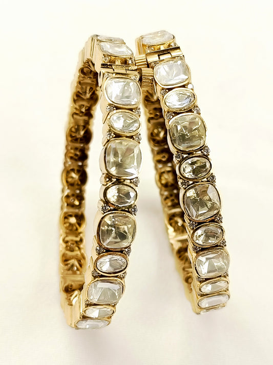 Idha White Kundan Bangles