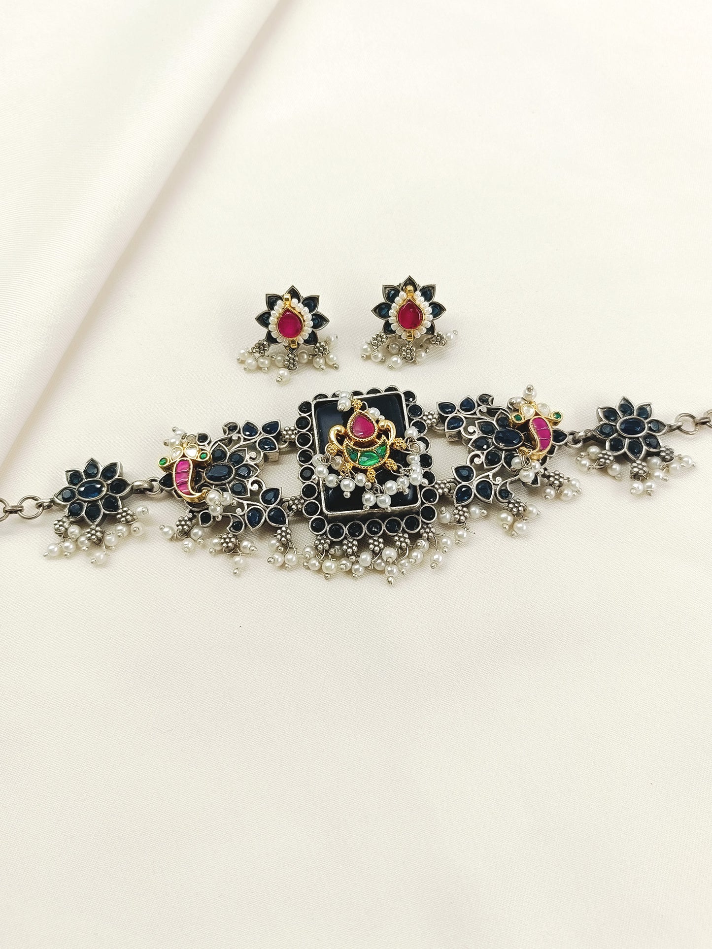 Shibu Blue Oxidized Choker Set