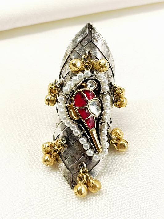 Dayamai Ruby Oxidized Finger Ring