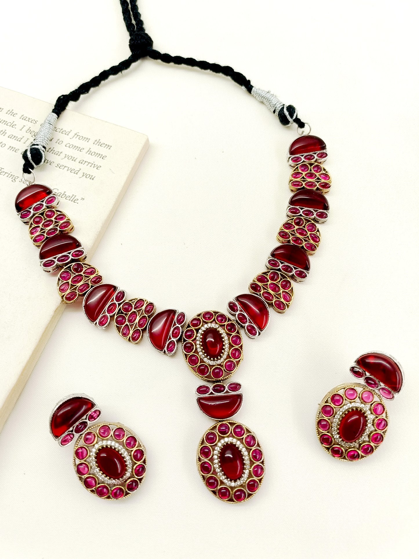 Aamisha Maroon Oxidized Necklace Set