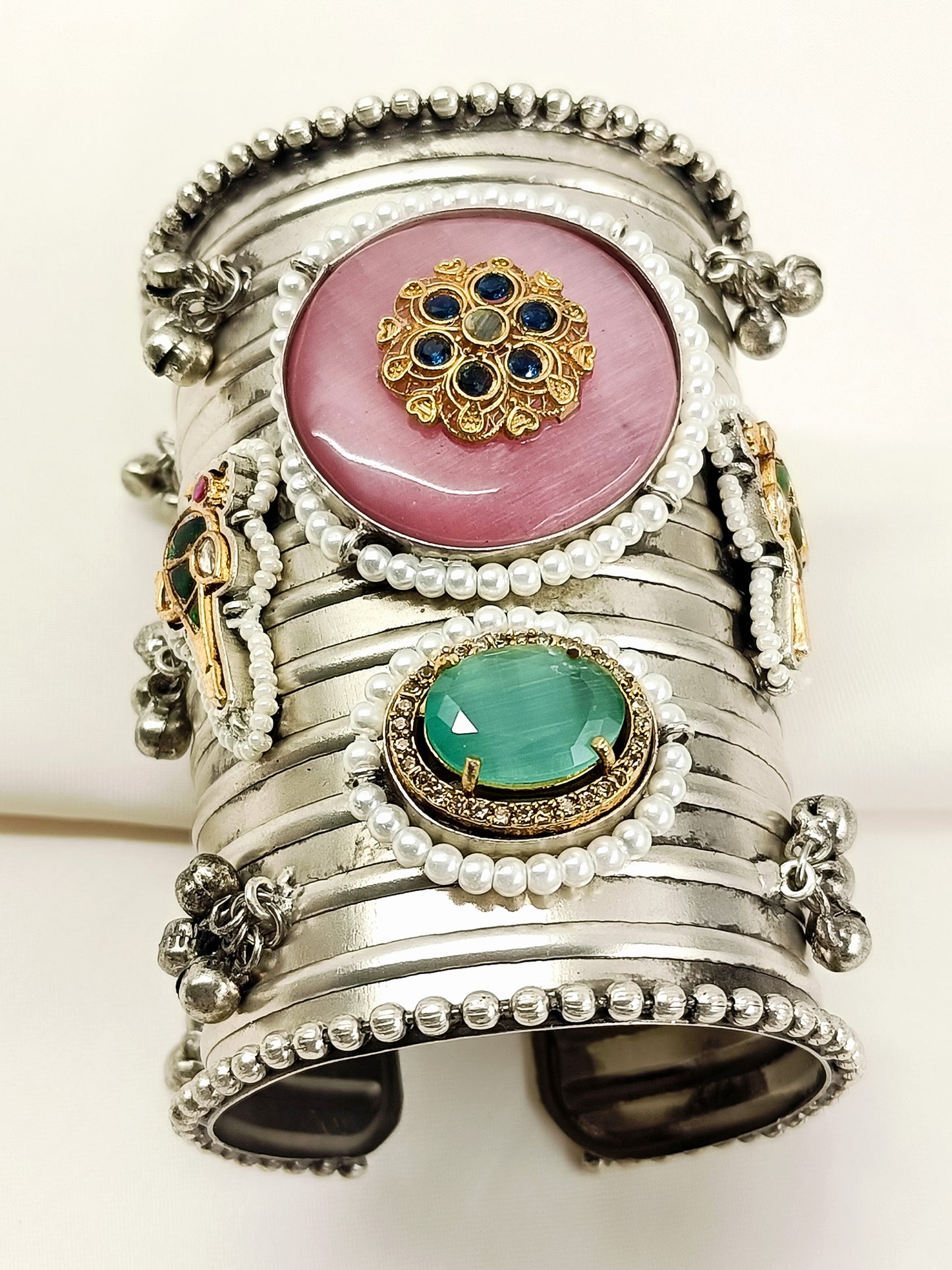 Mishkaad Pink Fusion Broad Oxidized Bracelet