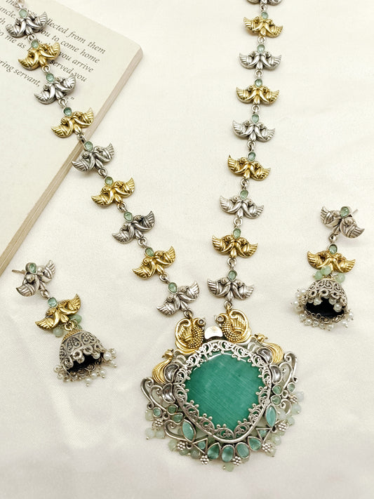Janvi Mint Green Oxidized Necklace Set