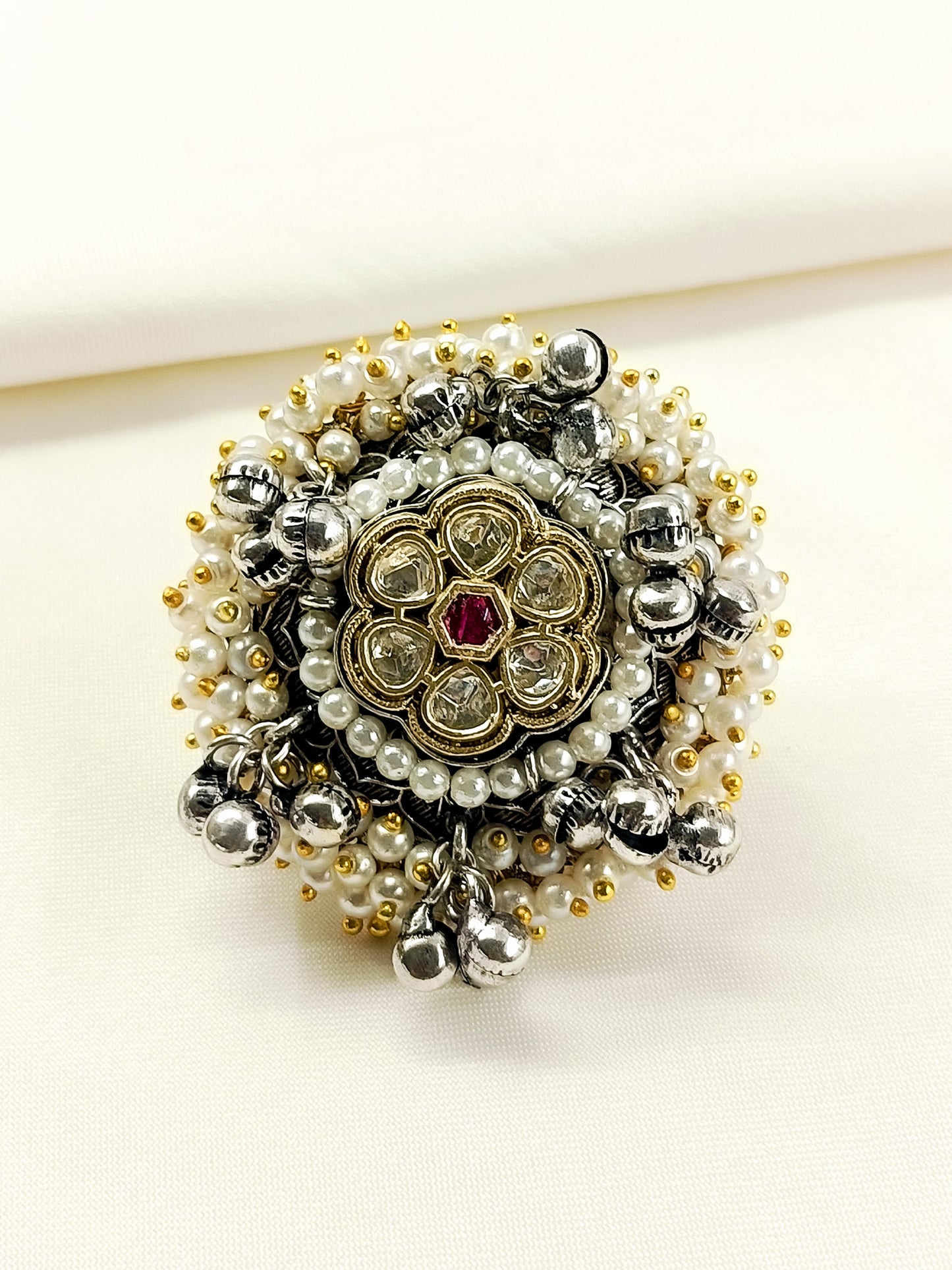 Ela Ruby Oxidized Finger Ring