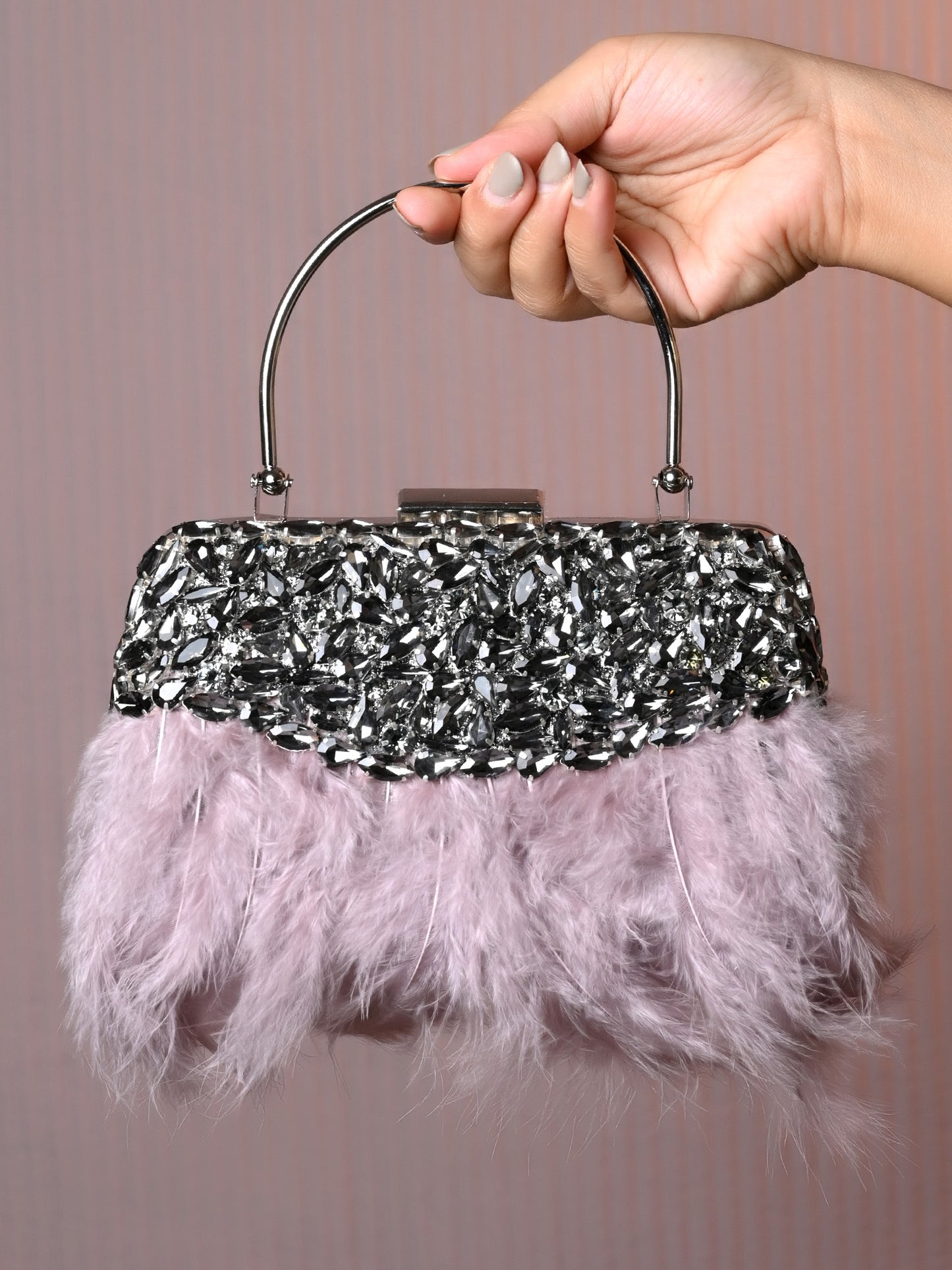 Ellie Purple Feather Evening Clutch