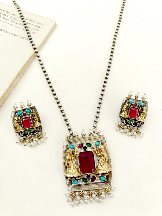 Raissa Multi Colour Oxidized Pendant Set