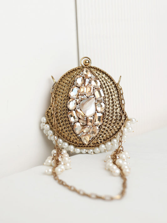 Aadya Golden Mini Metal Clutch