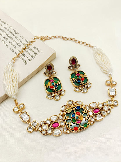 Nirvana Multi Colour Kundan Choker Set