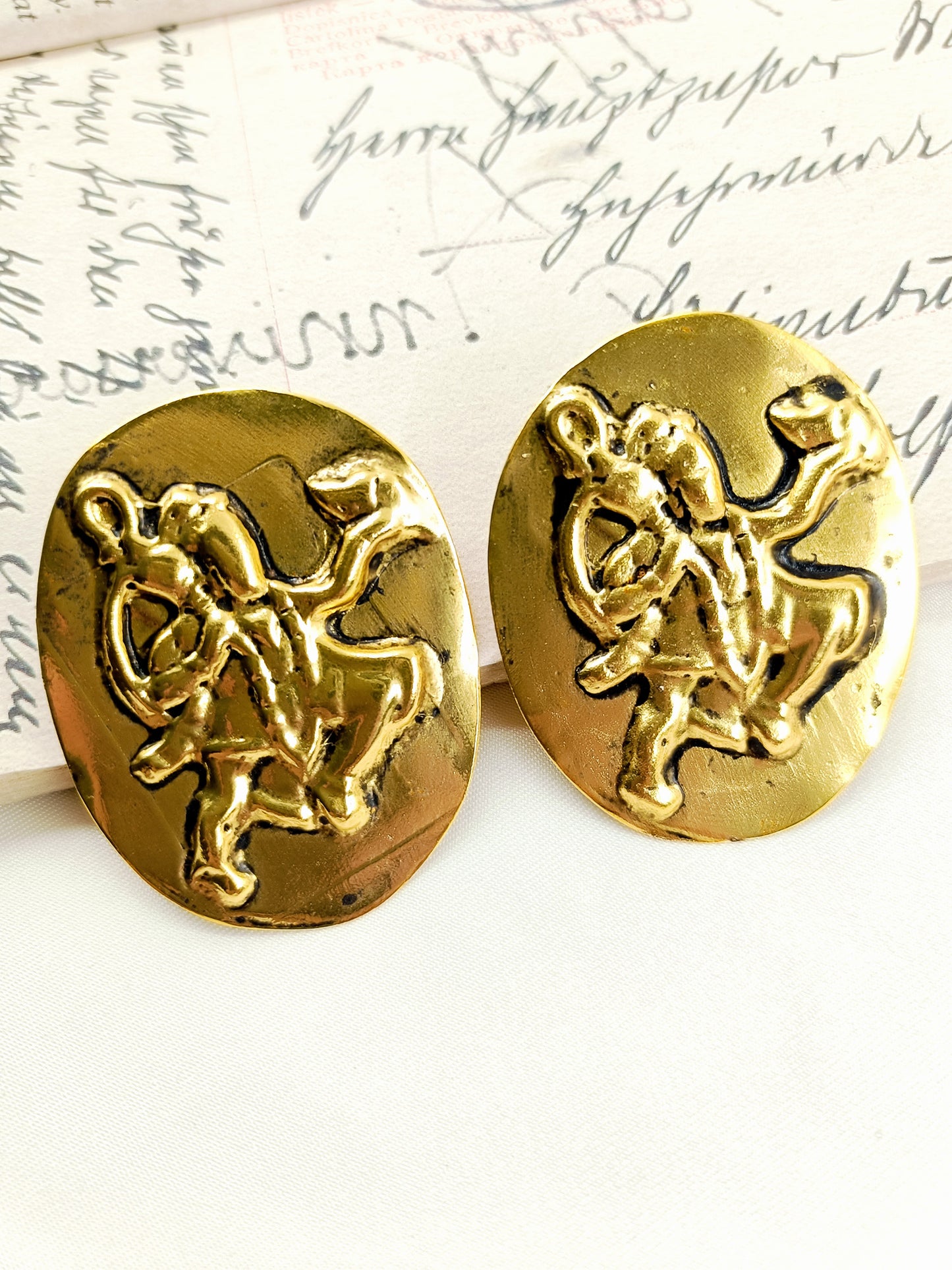 Omrit Golden Hanuman Ji Tribal Men's Earring