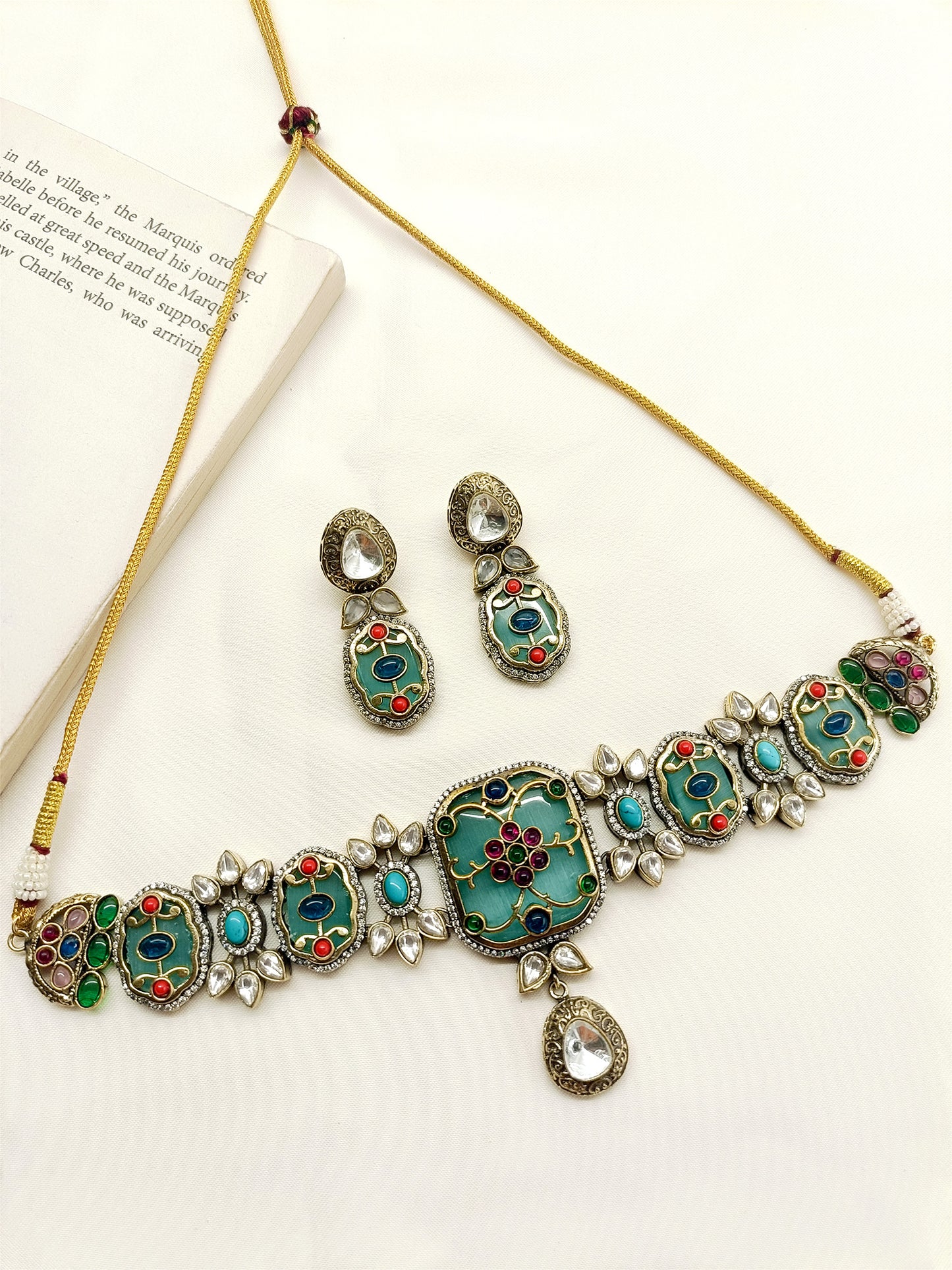 Raavi Multi Colour Victorian Choker Set