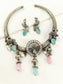 Chadni Baby Pink Peacock Oxidized Hasli Style Necklace Set