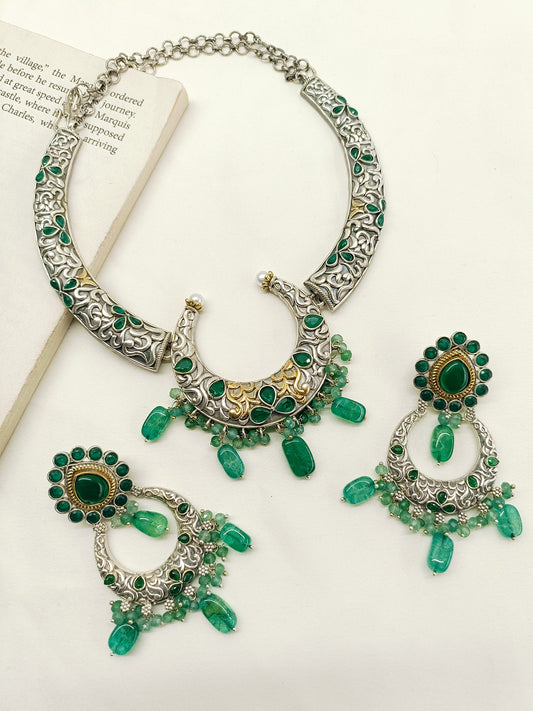 Shaniya Green Oxidized Necklace Set