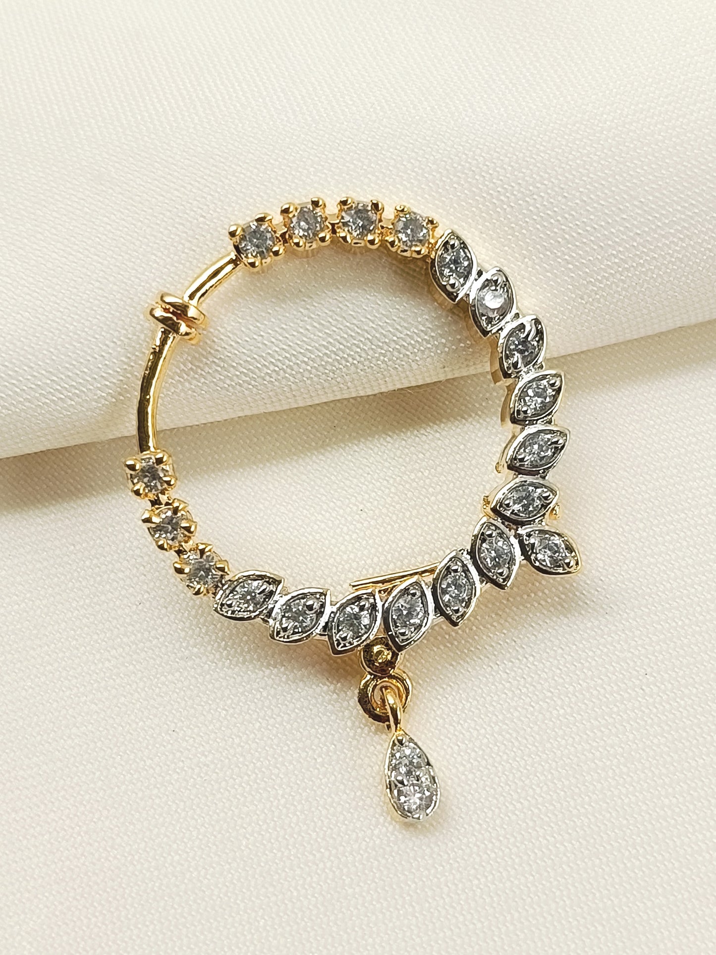 Kesar White American Diamond Nath