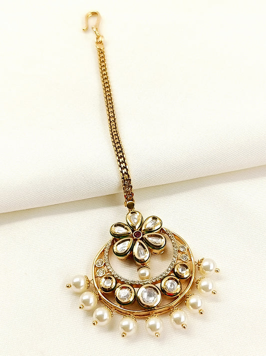 Vidya White Pearl Kundan Teeka