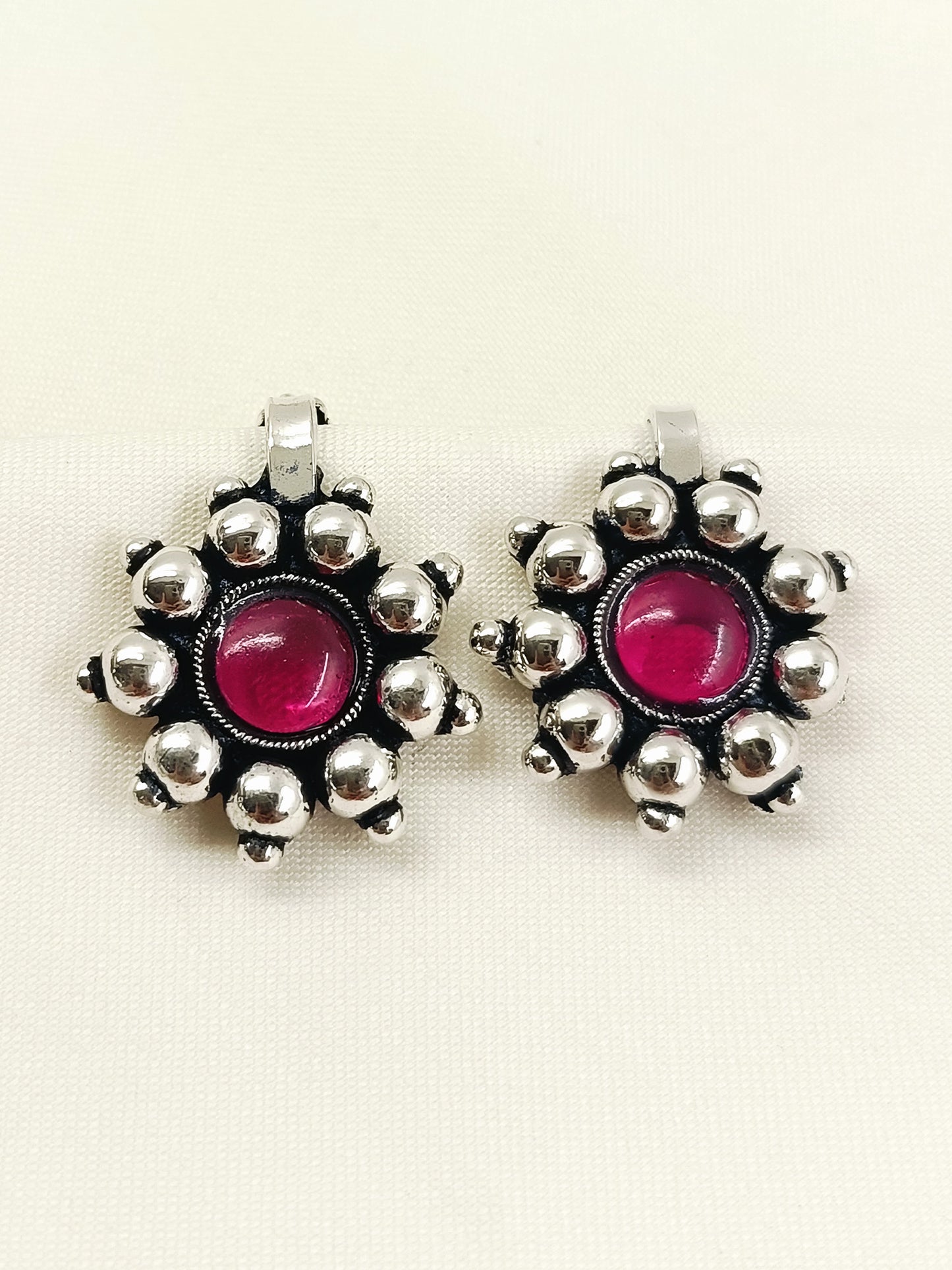 Hasini Oxidized Ruby Stone Rava Clip Cuff Pair