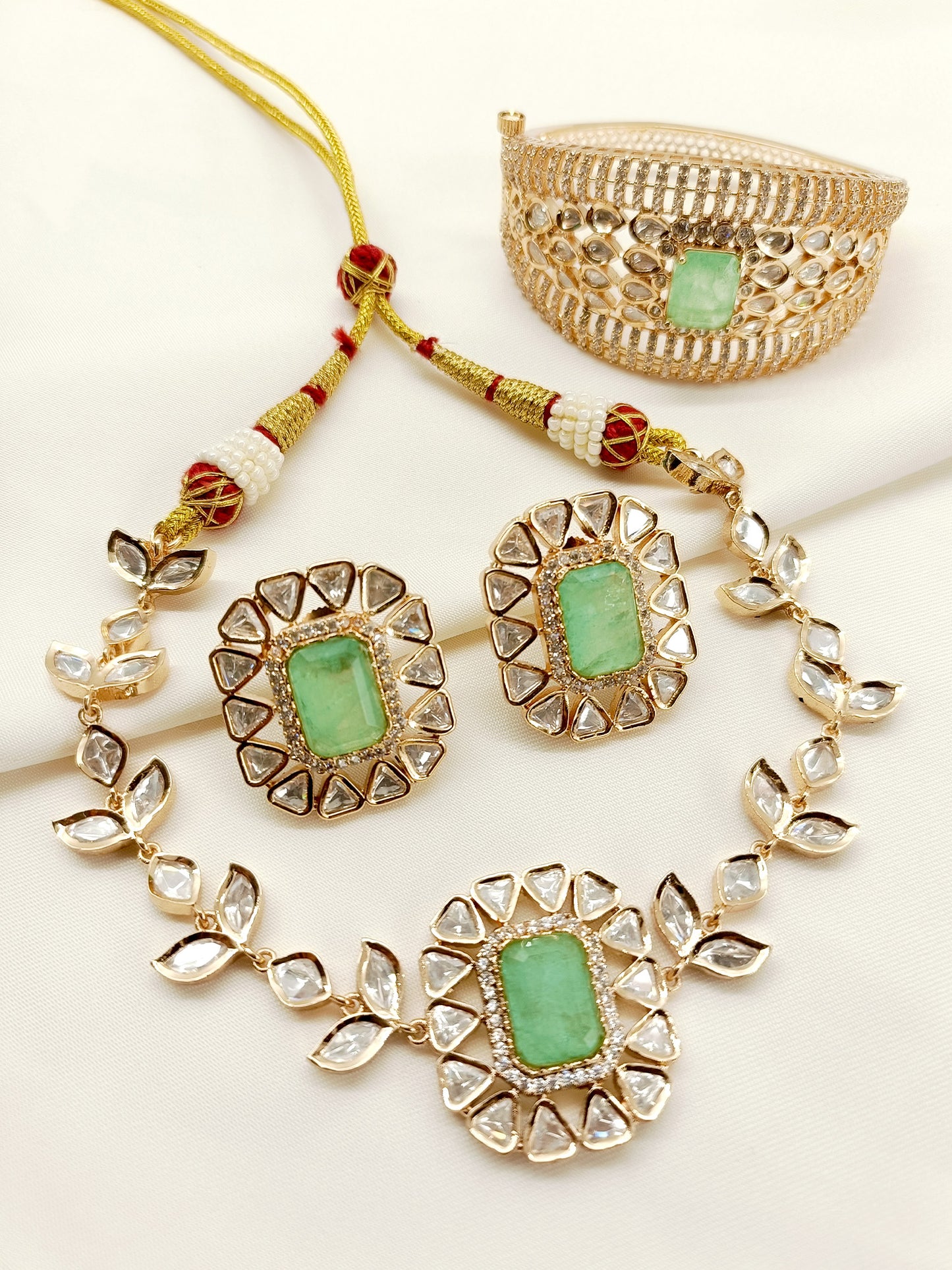 Aditi Mint Green Kundan Choker With Bracelet Combo set