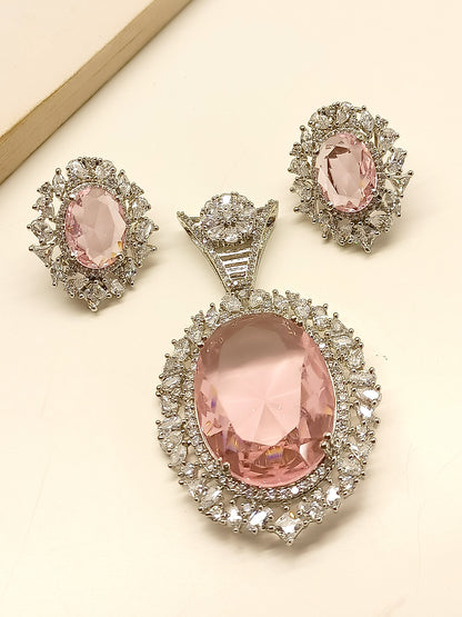 Samayra Pink American Diamond Pendant Set
