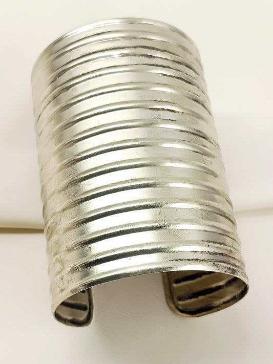 Celine Oxidized Silver Ribbed Broad Cuff Bracelet