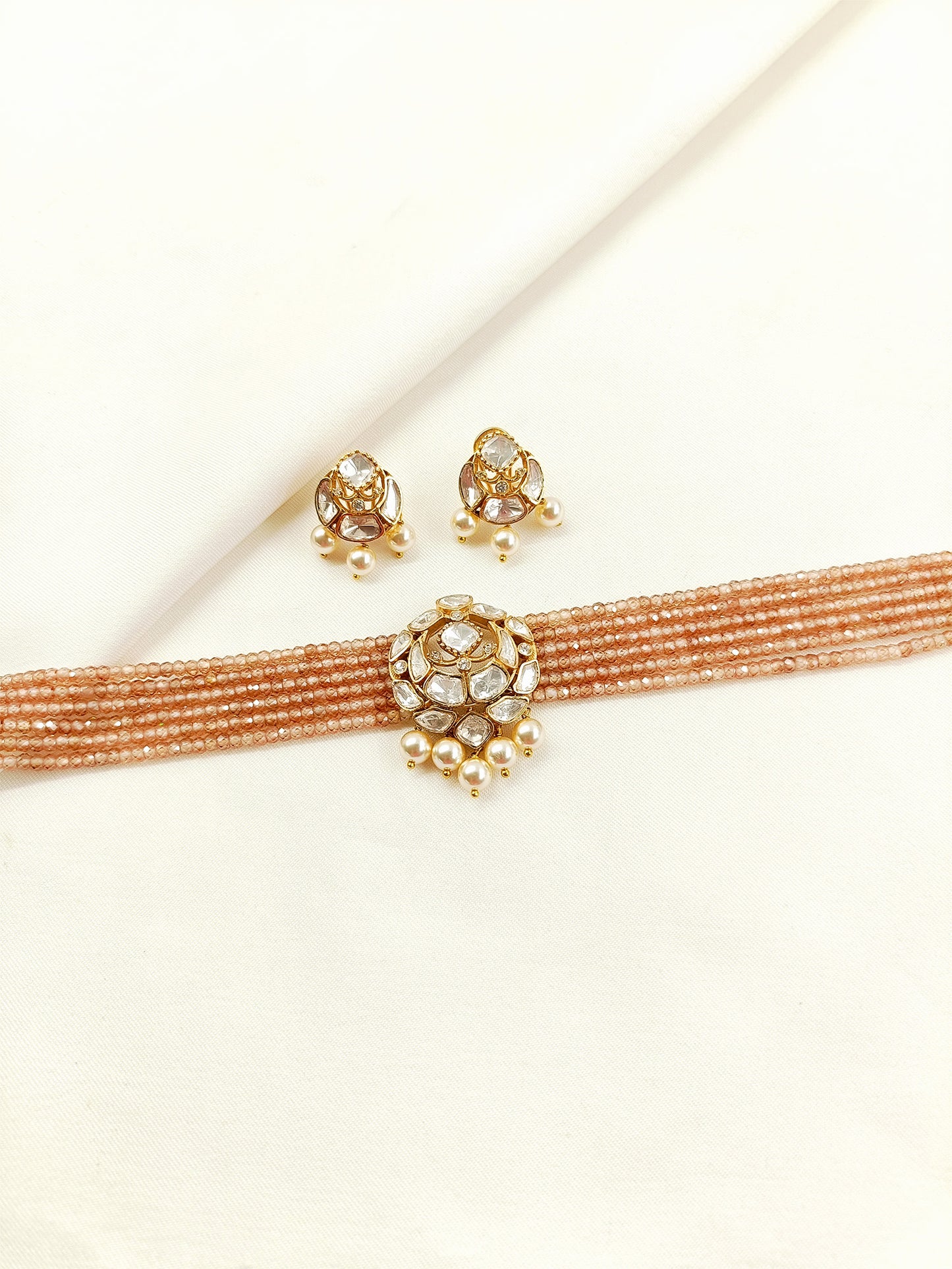 Dipta Champagne Beaded Kundan Choker Set