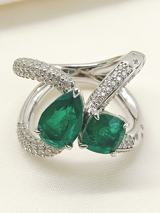 Aaheli Green 92.5 Silver American Diamond Finger Ring