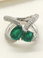 Aaheli Green 92.5 Silver American Diamond Finger Ring