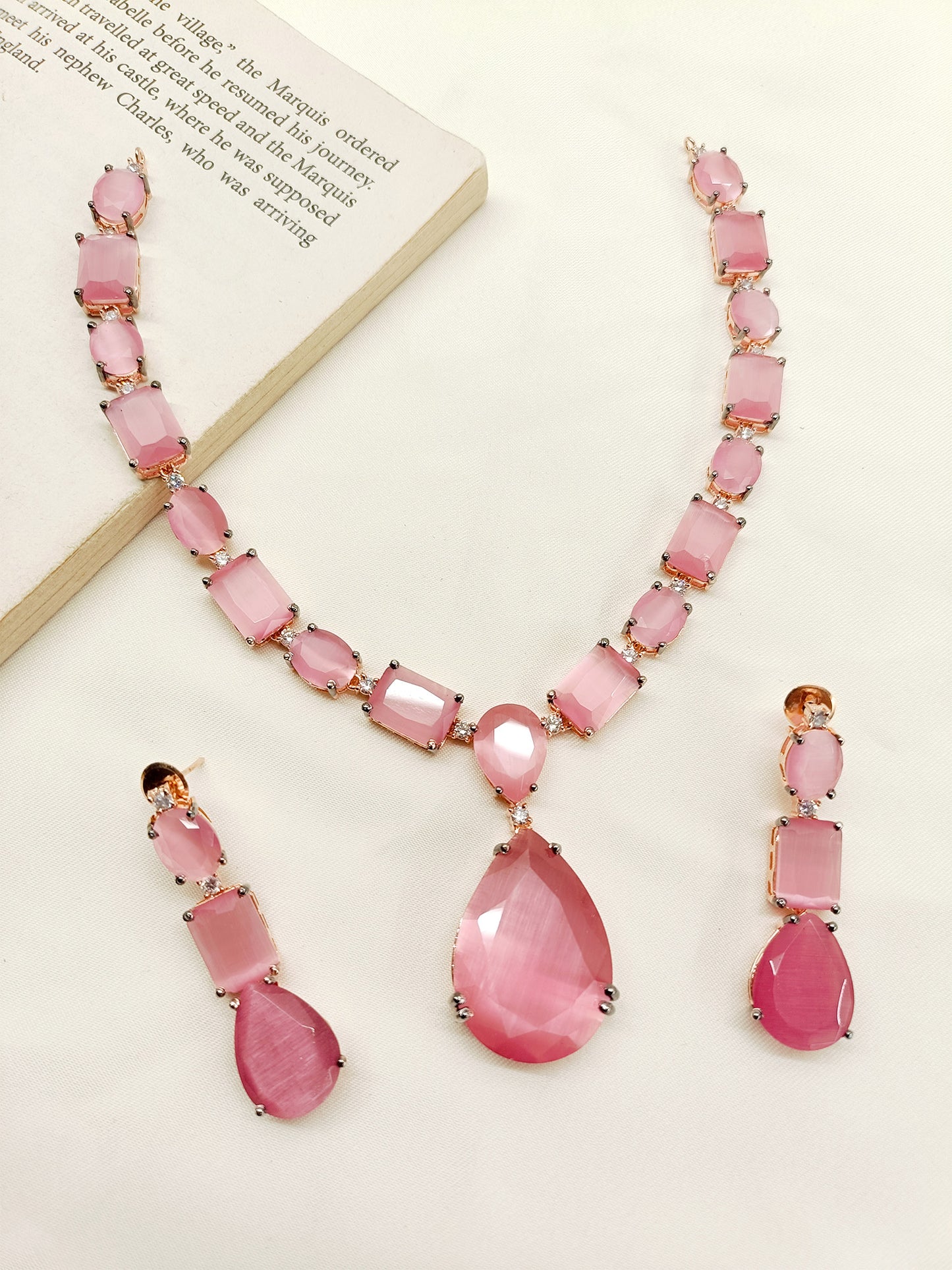 Vidya Pink Swarovski Stone Necklace Set