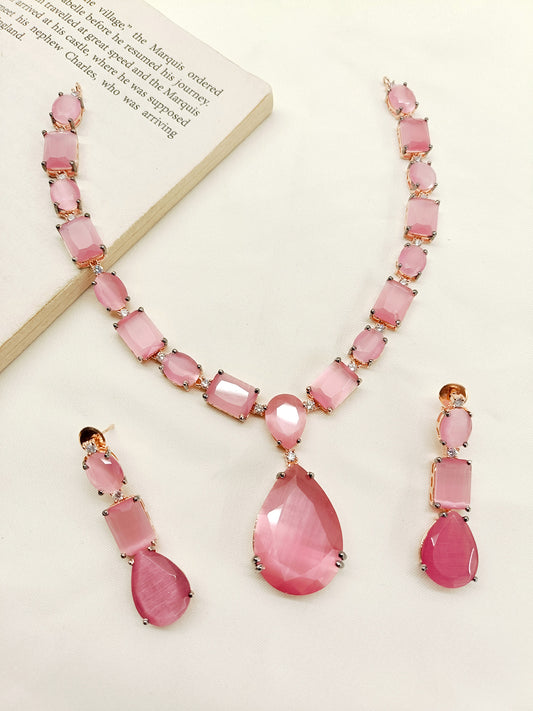 Vidya Pink American Diamond Necklace Set