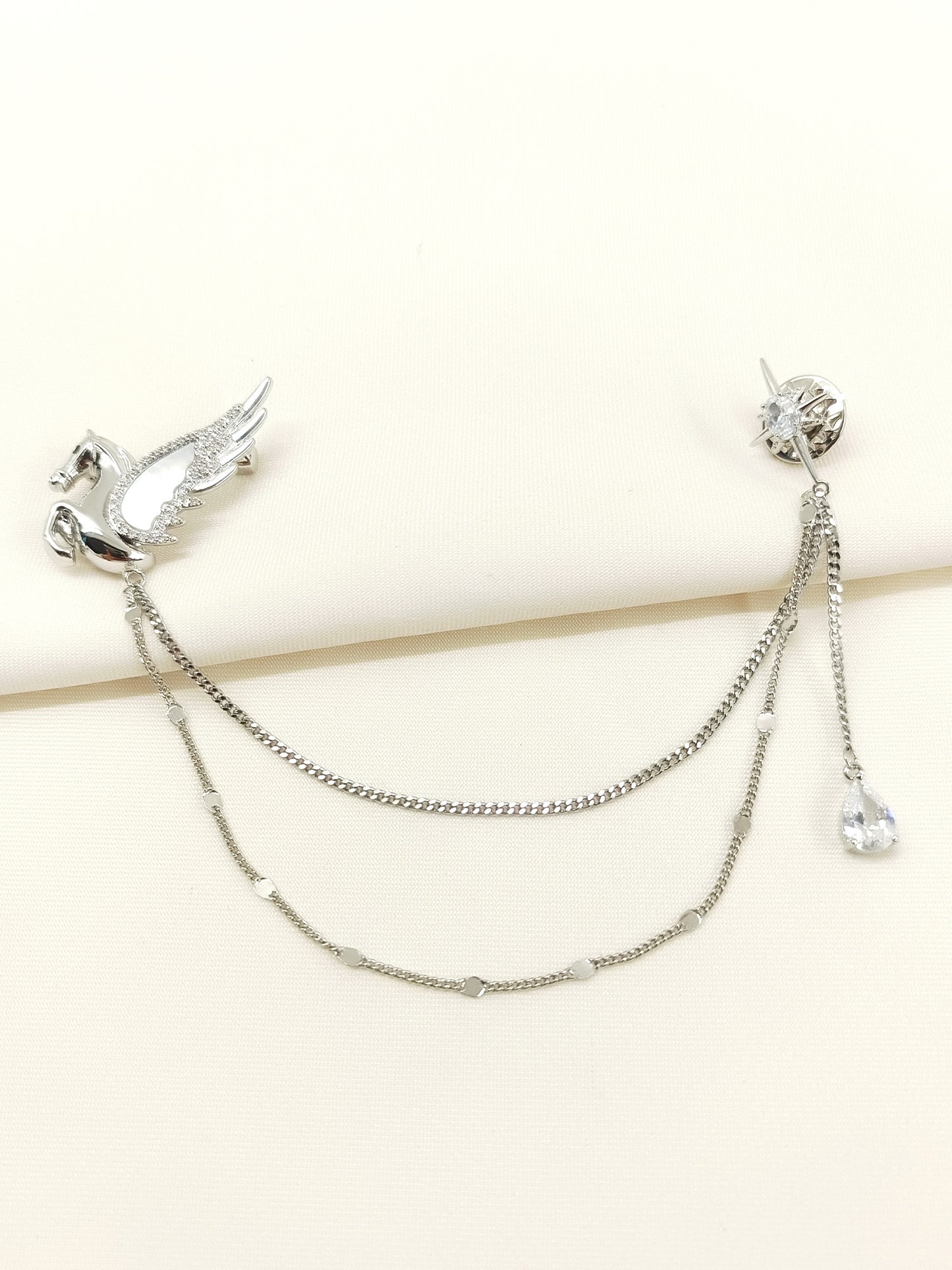 Aditi Silver Pegasus & Star Brooch Pin With Chain