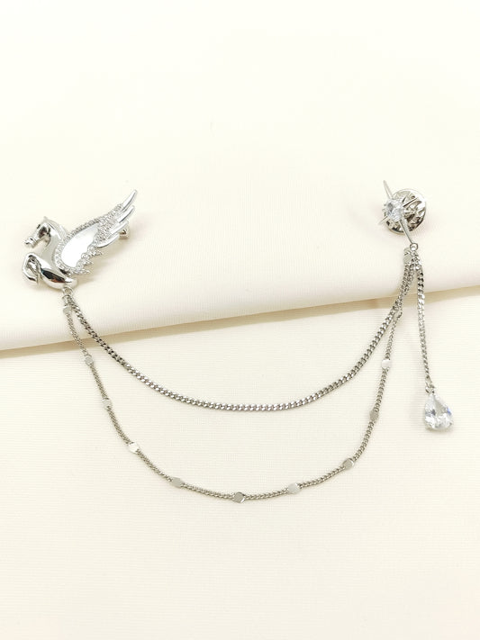 Aditi Silver Pegasus & Star Brooch Pin With Chain