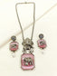 Pallavi Pink Oxidized Elephant Pendant Set