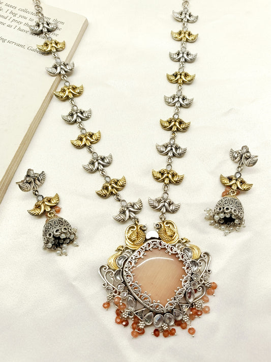 Pushti Peach Oxidized Necklace Set