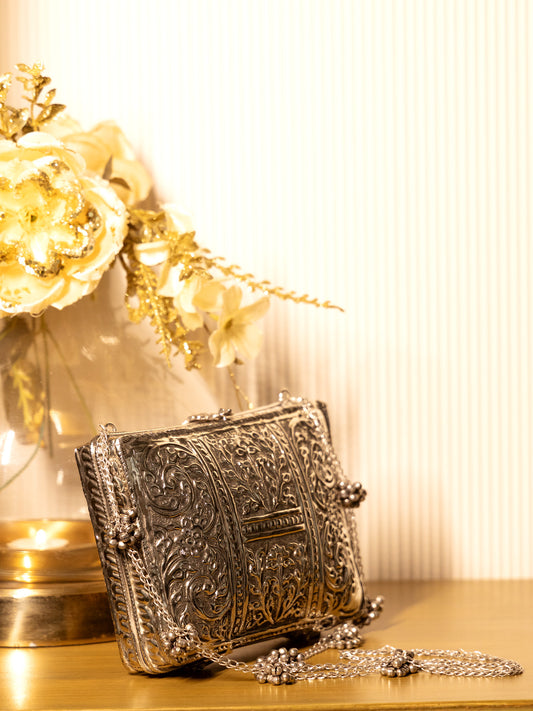 Munmun Silver Evening Clutch