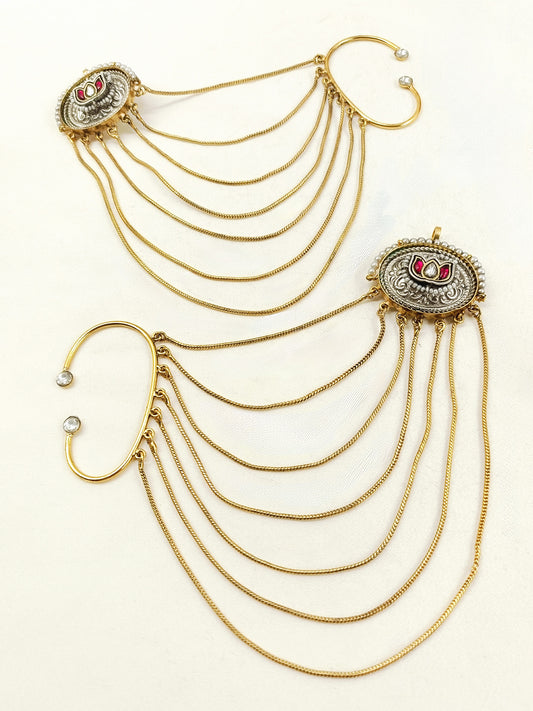 Vipasa Ruby Lotus Dual Tone Ear Chain with Cuff