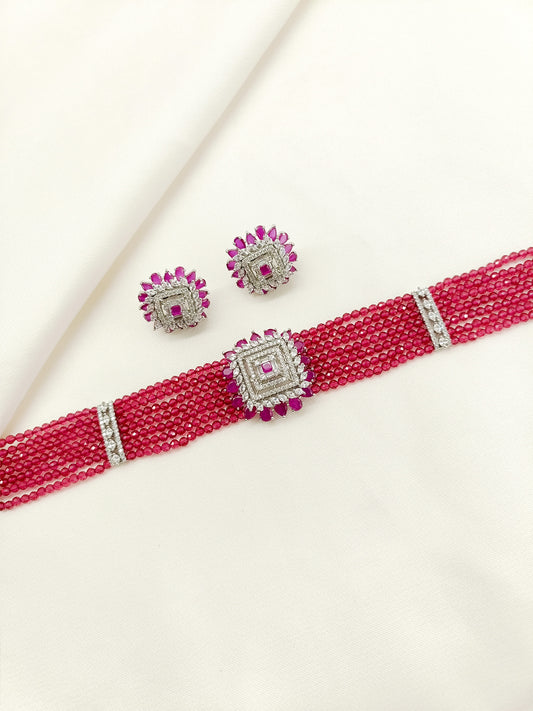Zeniro Ruby American Diamond Choker Set