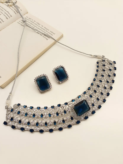 Amaira Navy Blue American Diamond Necklace Set