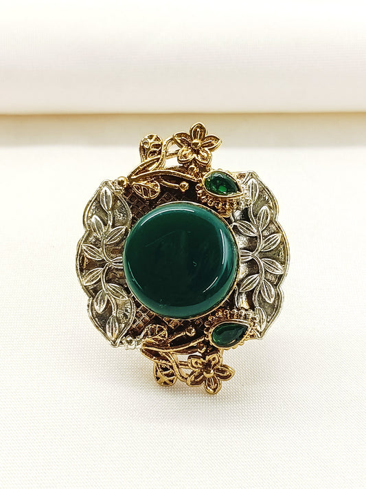 Bhaswati Green Oxidized Finger Ring
