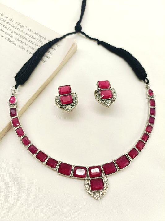 Miranda Ruby Oxidized Necklace Set