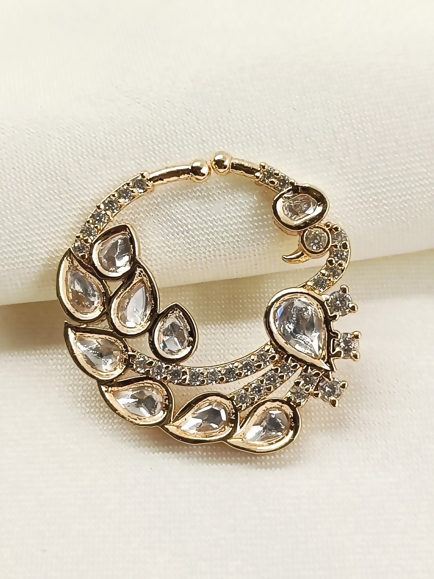 Kriday Peacock White Kundan Nath